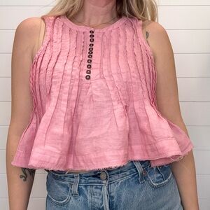 Anthropologie Pink Pintuck Button-Front Peplum Tank